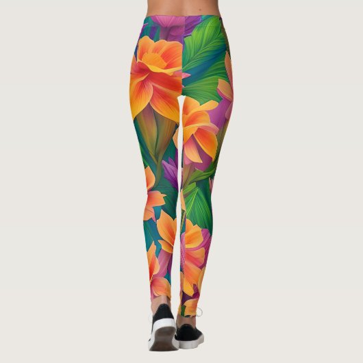 Leggings Motif de fleurs tropicales hawaïennes (Dos)