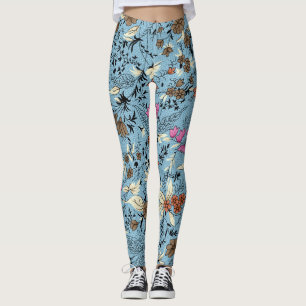 Leggings motif de fleurs vintage, arrière - plan bleu.