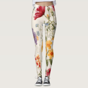 Leggings motif de fleurs vintage aux couleurs douces