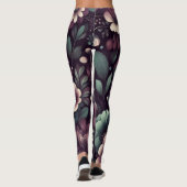 Leggings Motif de fleurs violettes foncées et vertes (Dos)