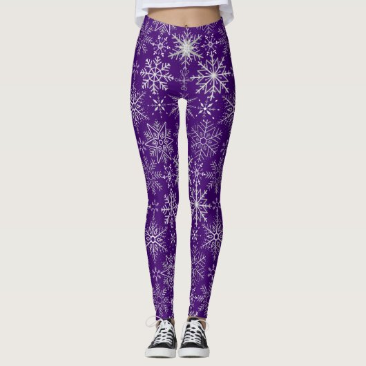 Leggings Motif de flocon de neige blanc. D Violet BG (Devant)