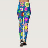 Leggings Motif de flower power sur le bleu (Dos)