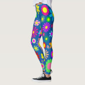 Leggings Motif de flower power sur le bleu (Gauche)