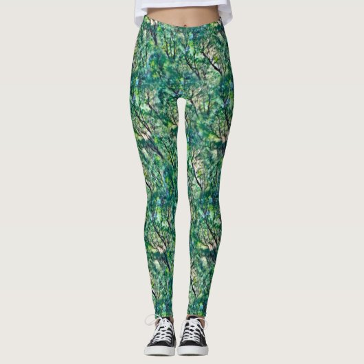 Leggings Motif de forêt verte aquarelle (Devant)