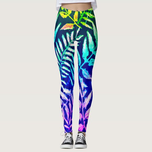 Leggings Motif de fougère coloré (Devant)