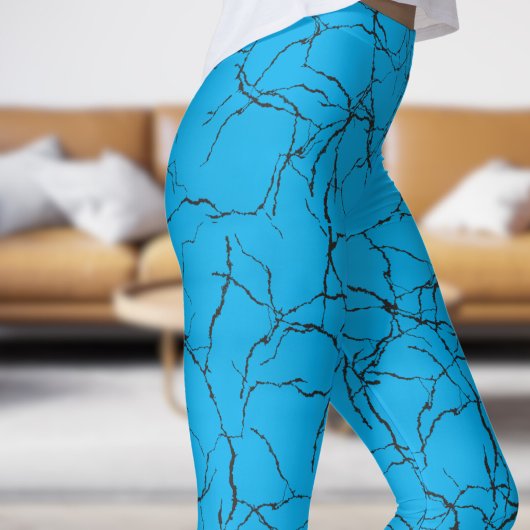 Leggings Motif de Fracture Bleu et Noir Chic