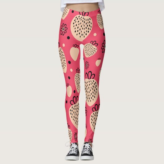Leggings Motif de fraise rose : design doux et homogène (Devant)