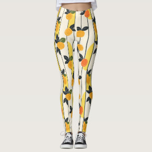 Leggings Motif de fruits d'agrumes avec Feuilles verts (2)