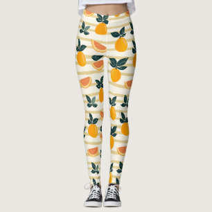 Leggings Motif de fruits d'agrumes avec Feuilles verts (4)