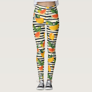 Leggings Motif de fruits d'agrumes avec Feuilles verts (6)