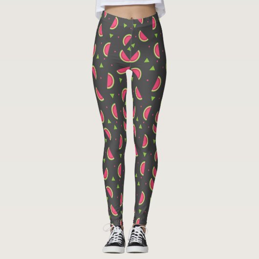 Leggings Motif de fruits gris et melon rose moderne (Devant)
