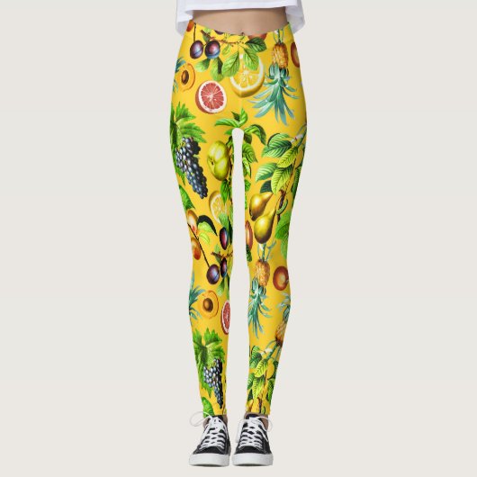 Leggings Motif de fruits sur fond jaune (Devant)