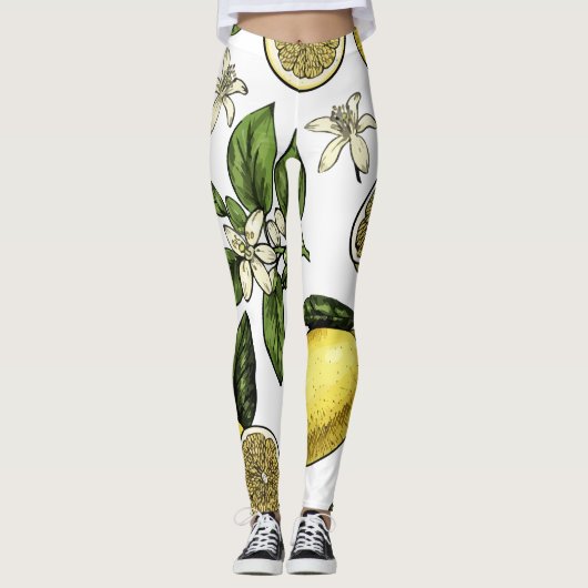 Leggings Motif de fruits tropicaux au citron (Devant)