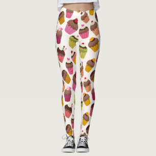 Leggings Motif de gâteau, Motif de muffin, Chocolat, Coeurs