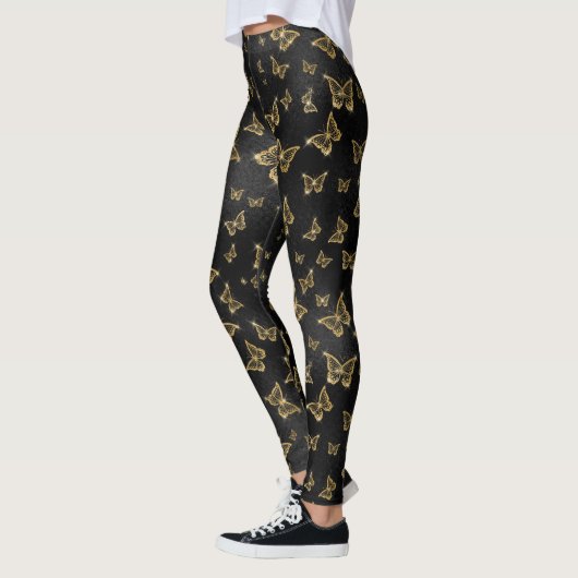 Leggings Motif de glam or et papillons noirs (Gauche)