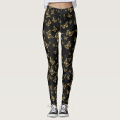 Leggings Motif de glam or et papillons noirs (Devant)