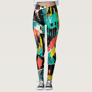 Leggings Motif de graffiti urbain coloré (13)