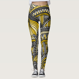 Leggings Motif de guêtres, jaune et gris de Zendoodle