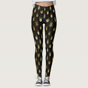 Leggings Motif de Jacquard Dragon Imaginaire noir et or