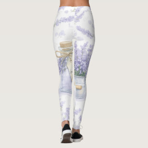 Leggings Motif de jardin de lavande à l'aquarelle