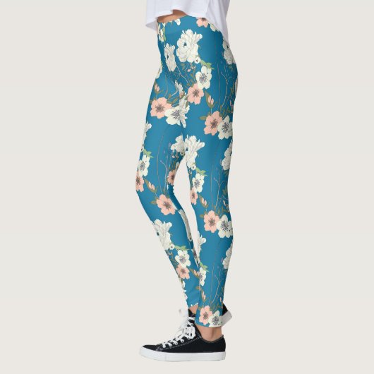 Leggings Motif de jardin floral blanc (Gauche)