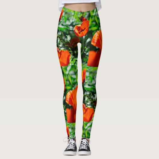 Leggings Motif de jardin Stylisé Red Poppy (Devant)