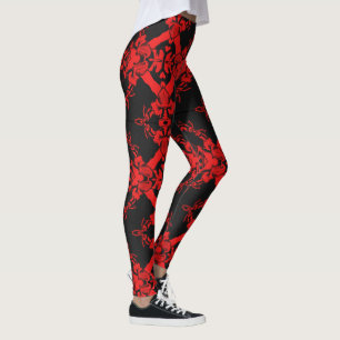 Leggings Motif de kaléidoscope diamant rouge et noir