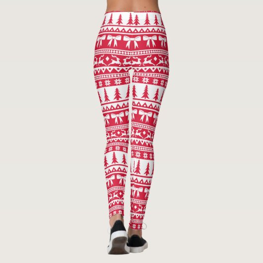 Leggings Motif de Knit moche de Noël en rouge et blanc (Dos)