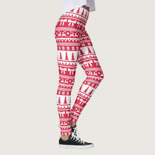 Leggings Motif de Knit moche de Noël en rouge et blanc (Droite)