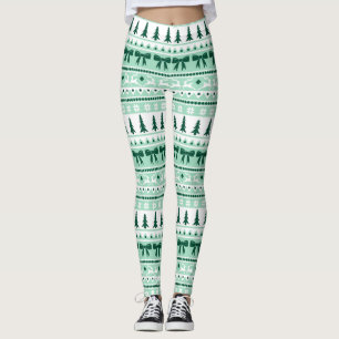 Leggings Motif de Knit moche de Noël en vert menthe