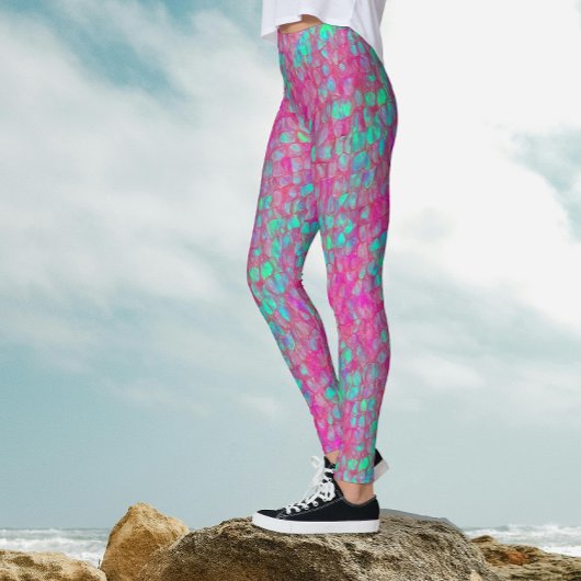 Leggings Motif de la queue de sirène Turquoise rose