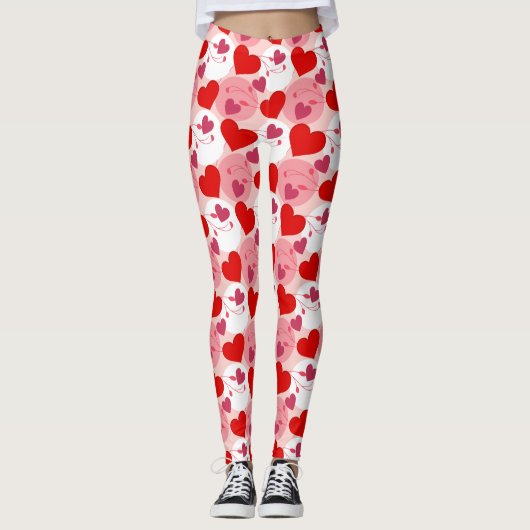 Leggings Motif de la Saint Valentin aux Coeurs rouges et ro (Devant)