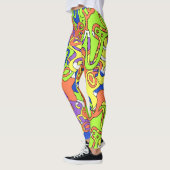 Leggings Motif de labyrinthe abstrait néon (Gauche)