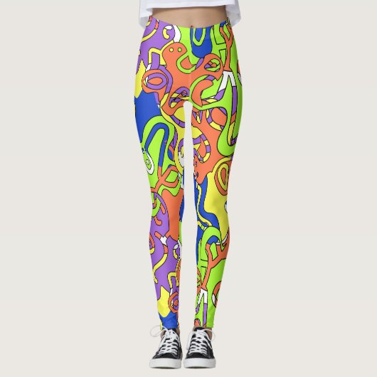 Leggings Motif de labyrinthe abstrait néon (Devant)