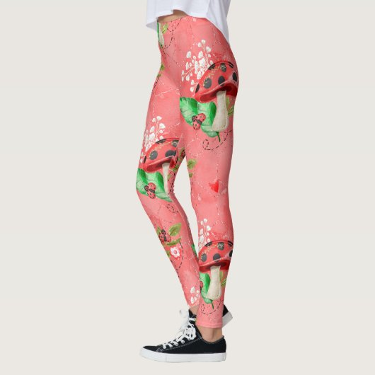 Leggings Motif De Ladybug Rose Et Champignons (Gauche)