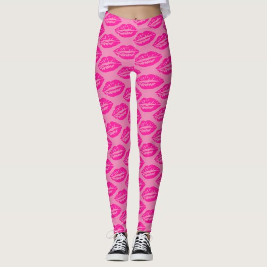 Leggings Motif de lèvres roses (Devant)