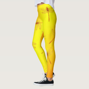 Leggings Motif de libellule jaune doré,
