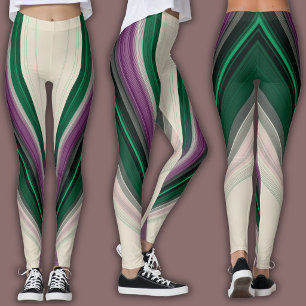 Leggings Motif de ligne abstrait Violet et sarcelle