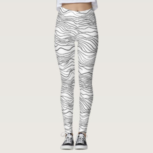 Leggings Motif de ligne ondulée dessiné à la main en noir e