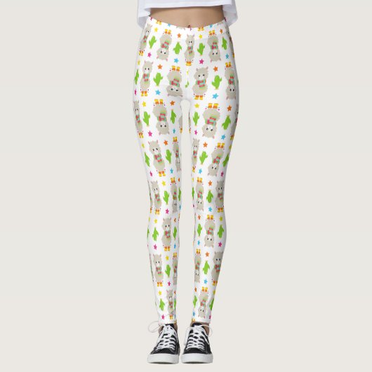 Leggings Motif De Llamas, Cute Llamas, Alpacas, Cactus (Devant)