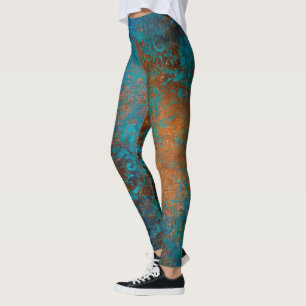 Leggings Motif de Luxe Décoratif Floral Brun Bleu Grunge