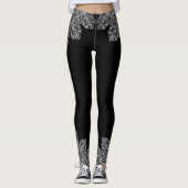 Leggings Motif de luxe italien en dentelle blanc sur noir (Devant)