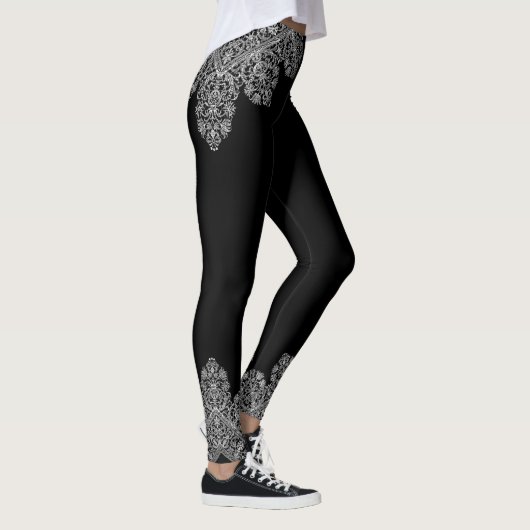 Leggings Motif de luxe italien en dentelle blanc sur noir (Droite)