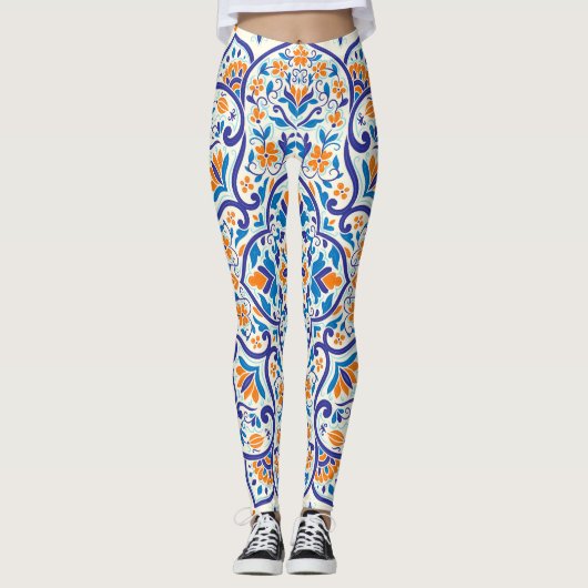 Leggings Motif de luxe Orange Blue Ornament (Devant)