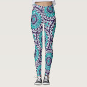 Leggings Motif de mandala abstrait sarcelle et violet (Devant)