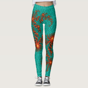 Leggings Motif de mandala abstrait sarcelle noir