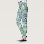 Leggings Motif de mandala côtier bleu et vert de mer (Gauche)