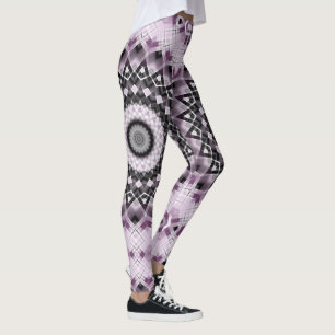 Leggings Motif de mandala géométrique violet et noir