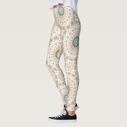 Leggings Motif de mandala moderne orange et vert (Gauche)