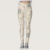 Leggings Motif de mandala moderne orange et vert (Devant)